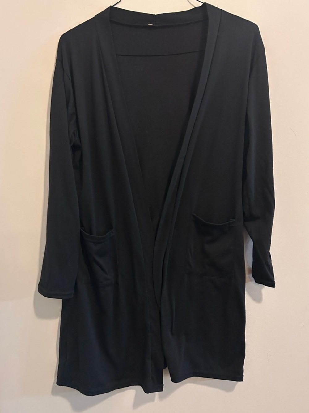 Black Open Front Lightweight Tunic Length Cardigan
